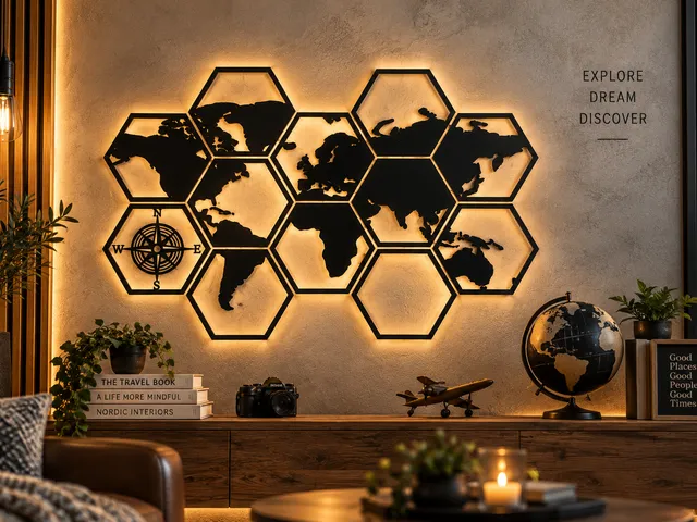 WallArt - World Map Hexagon 12 pcs