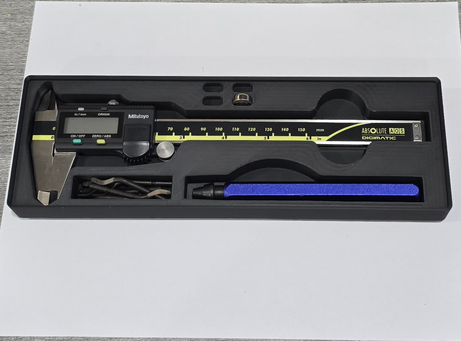 Gridfinity 6x2x3 Units Mitutoyo Caliper and Deburr Tool (with 6x2 magnet holes)