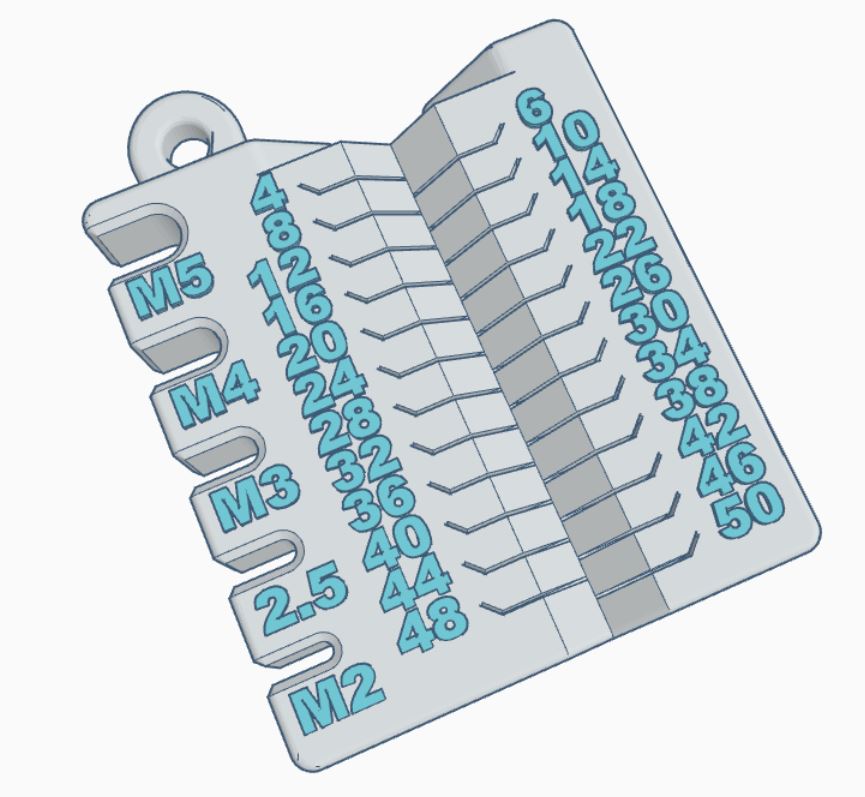 Metric small screw measuring device with threads and keyring