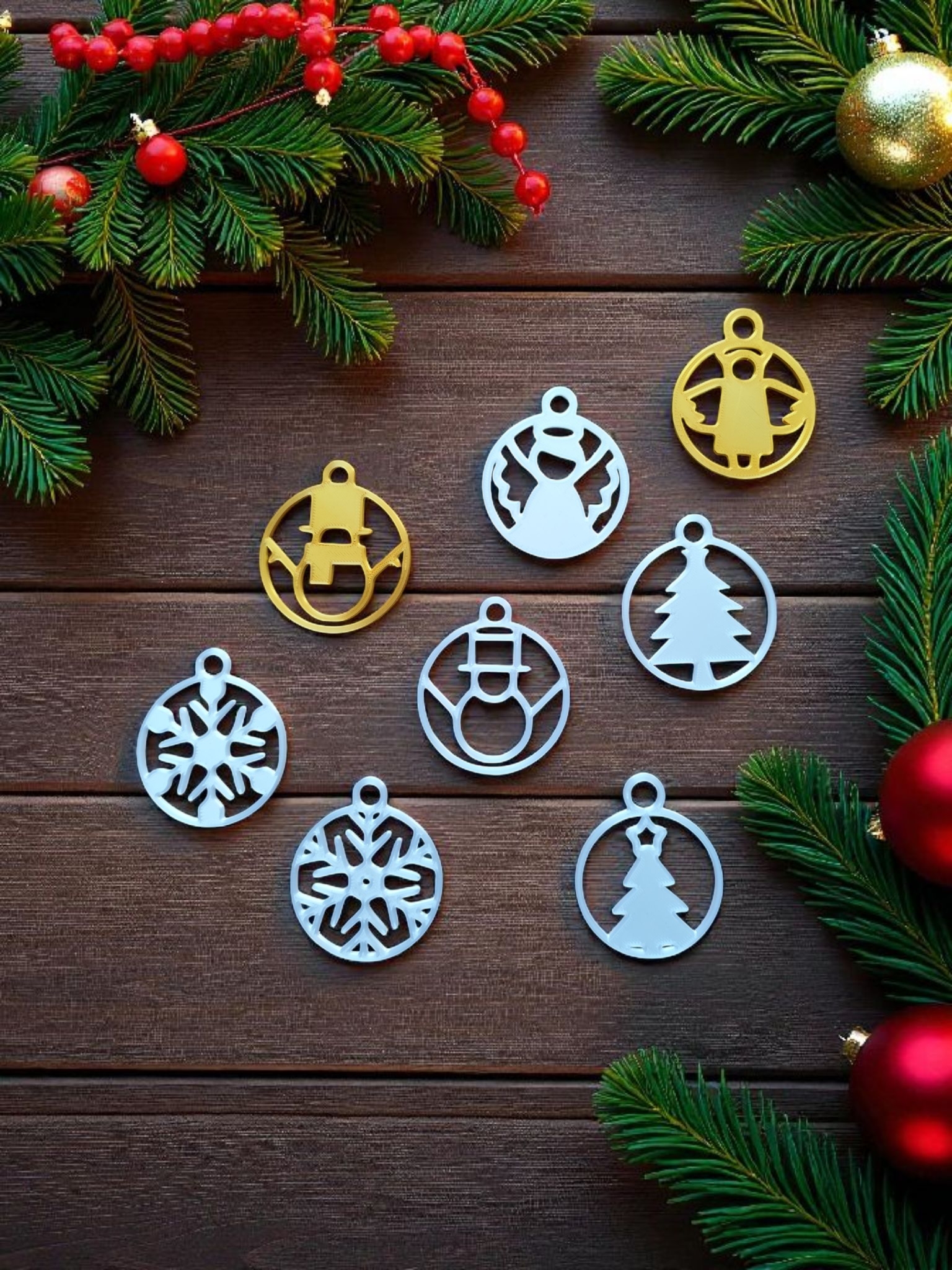Minimalist, playful Christmas tree ornaments