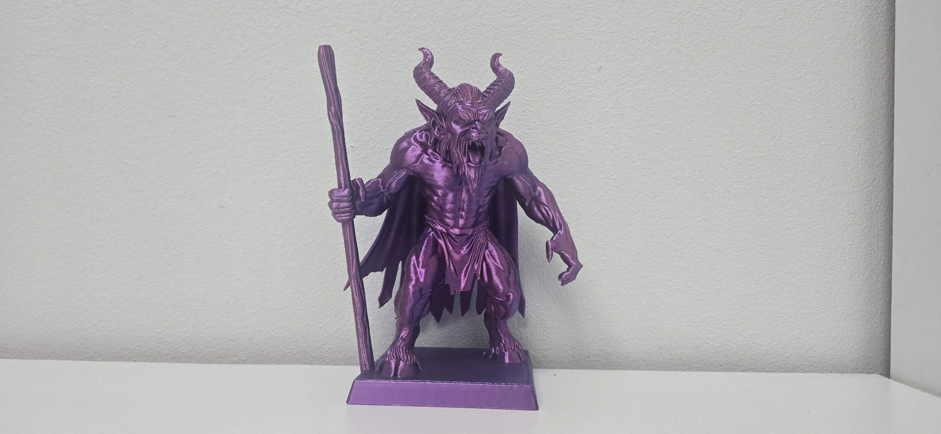 Purple Demon with Horns and Staff Christmas Figure