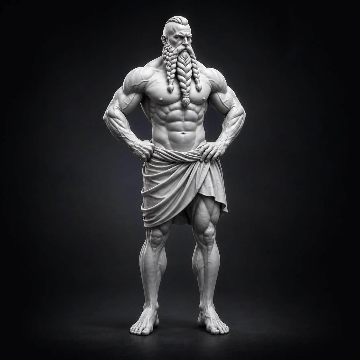 Legendary Viking Warrior Statue STL | Norse Mythology Figure | Muscular Barbarian Sculpture | 3D Print File