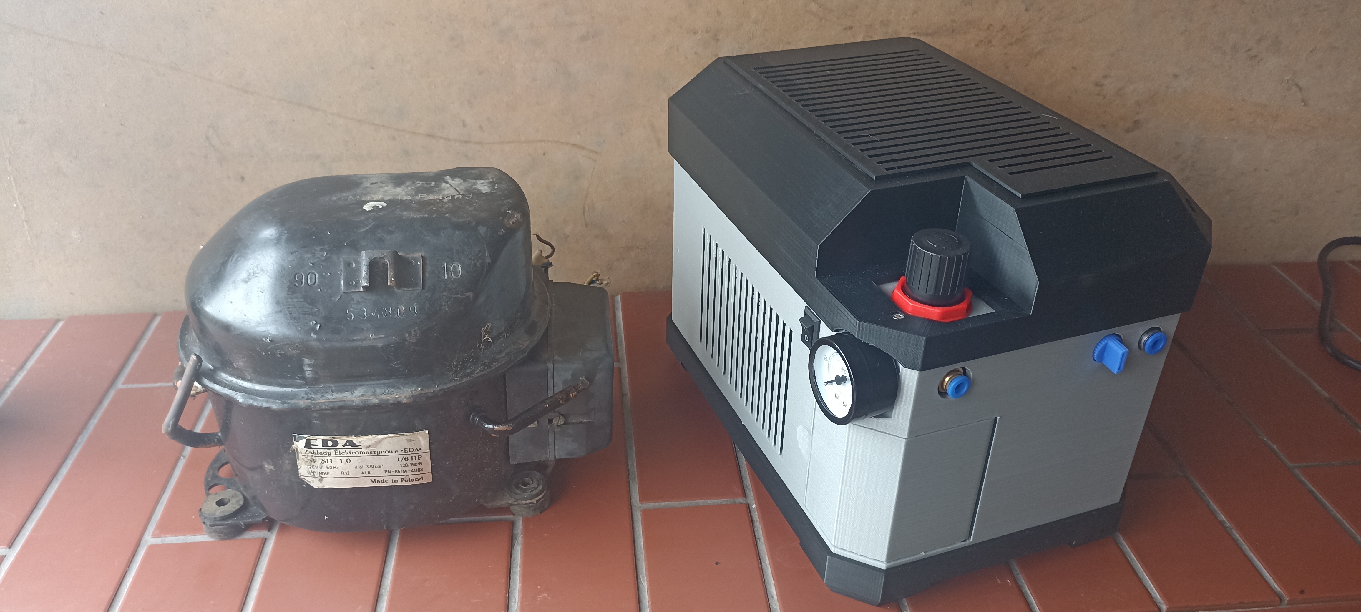 Fridge compressor housing - silent air & vacuum source