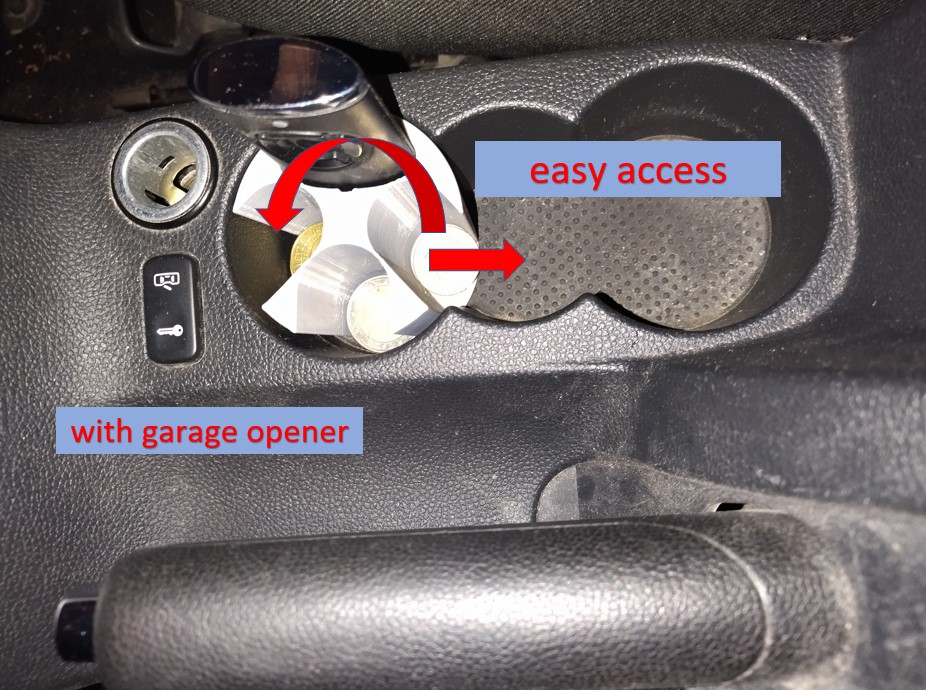 combined car cup holder for coins and garage opener (60mm)
