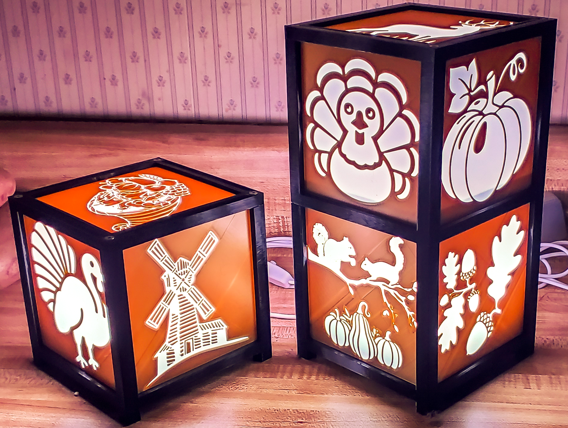 Fall/Harvest Panel Set for Seasonal Lantern with Interchangeable Panels