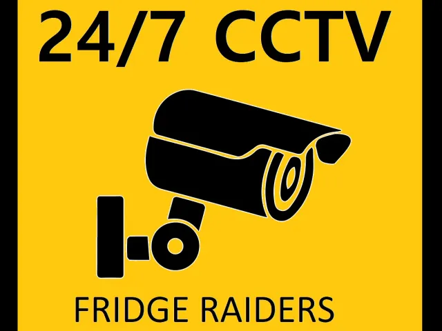 THIS FRIDGE IS MONITORED BY 247CCTV SIGN