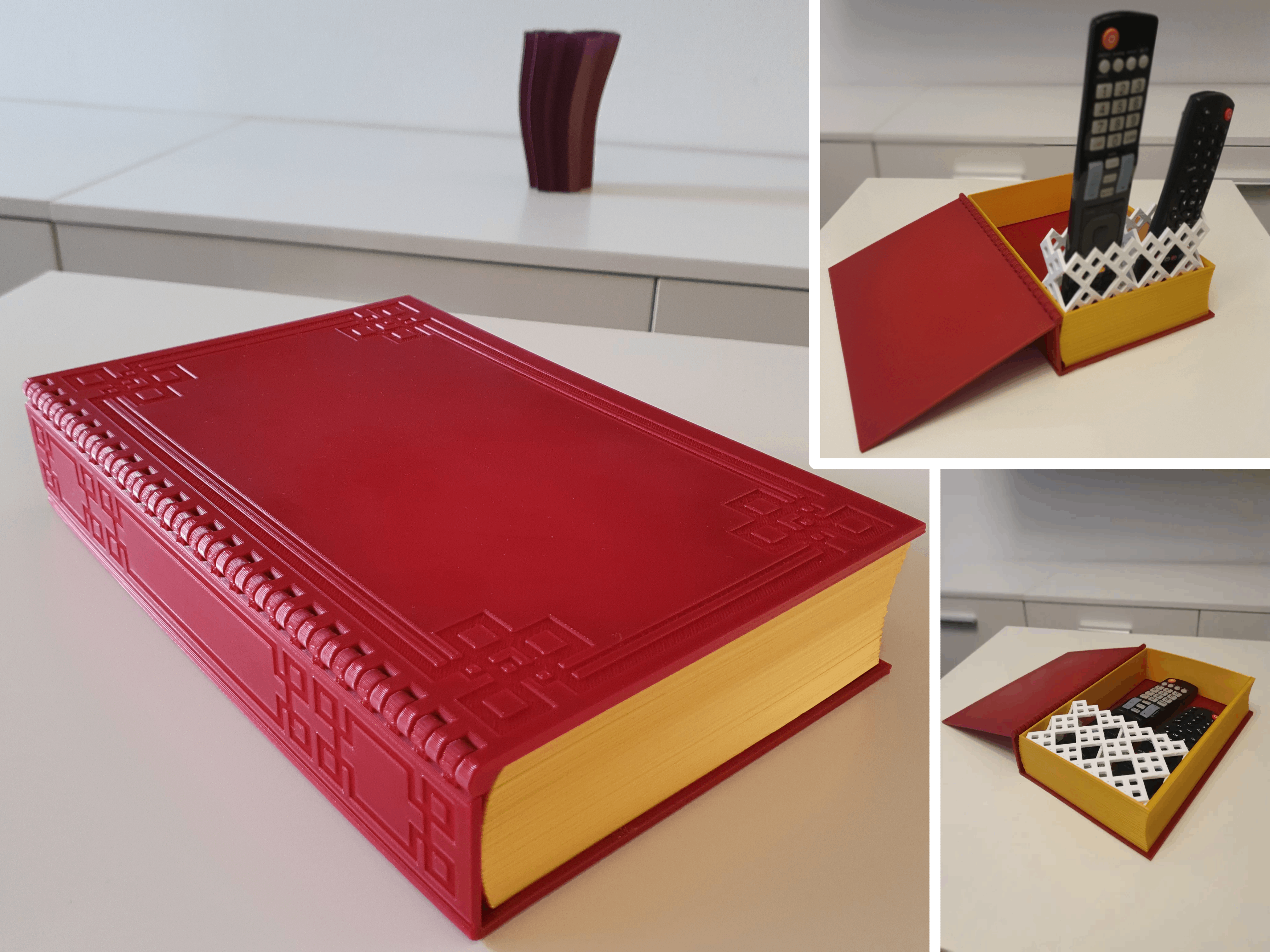📖 Openable hideout book + remotes holder (parametric)