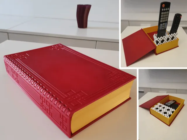 📖 Openable hideout book + remotes holder (parametric)