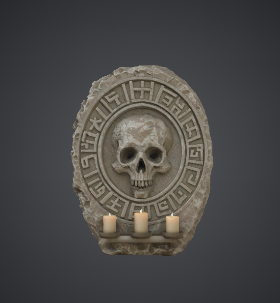 Skull Stone Altar with Runes and Candles