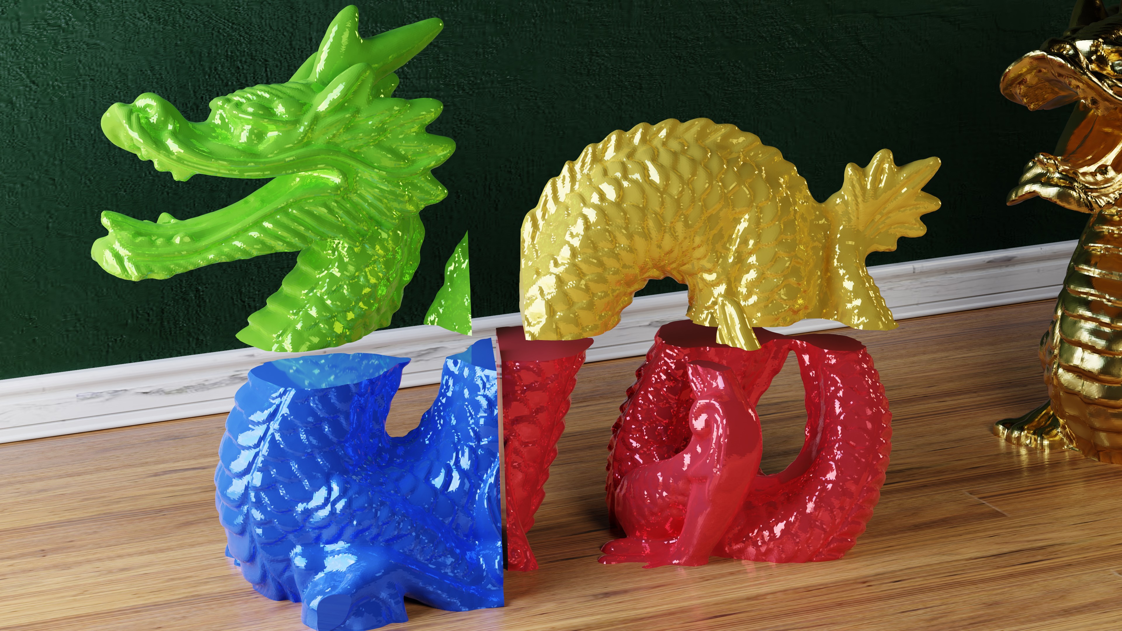 Very large Chinese Dragon in 4 Parts, glues together up to 0,5 Meter in Size