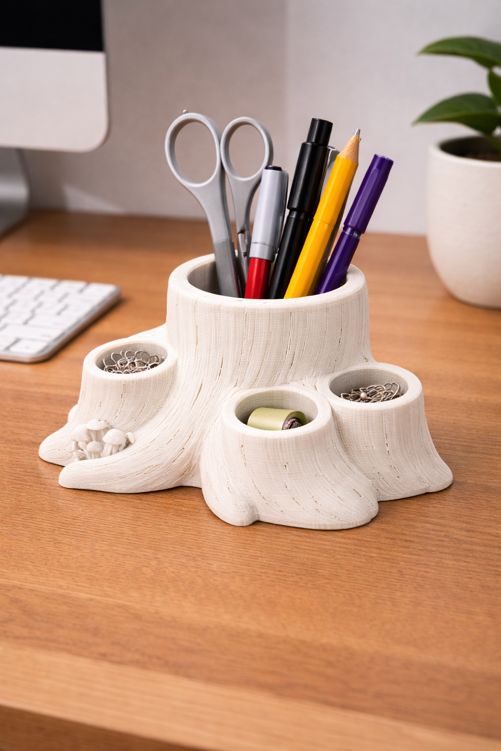 Tree Stump Desk Organizer – Single Color 3D Printed Organizer