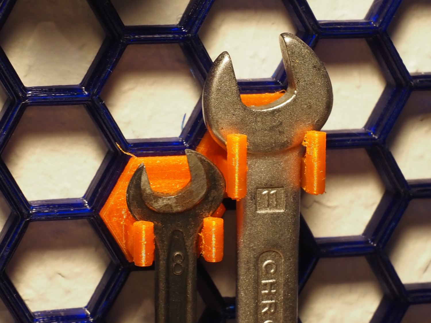 Parametric Double Hooks for Honeycomb Storage Wall - parametric scad