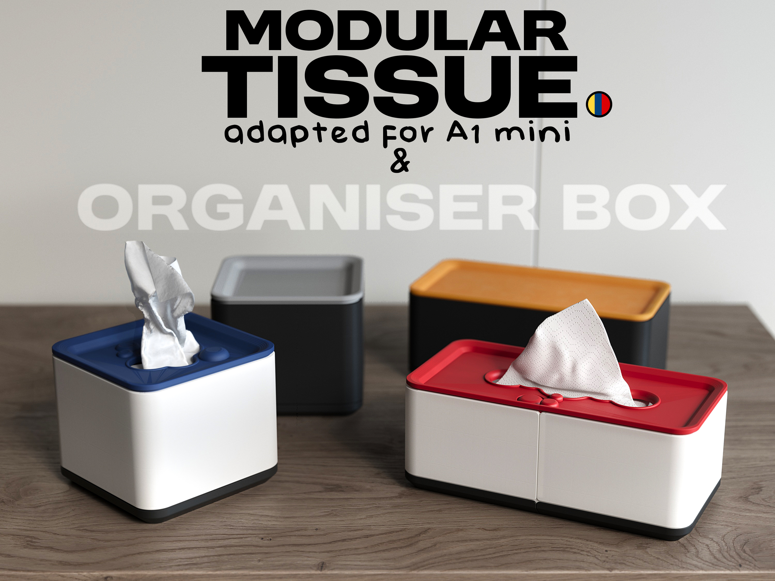 Modular tissue box and organiser (for A1 mini BambuLab or other small printers)