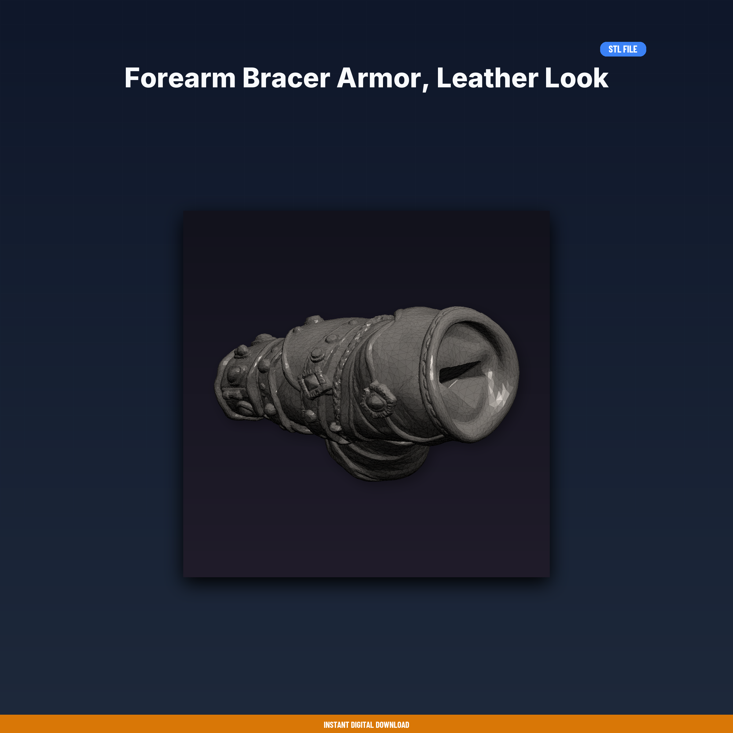 Forearm Bracer Armor, Leather Look Texture, Strap Slots, Medieval - 3D Printable STL File