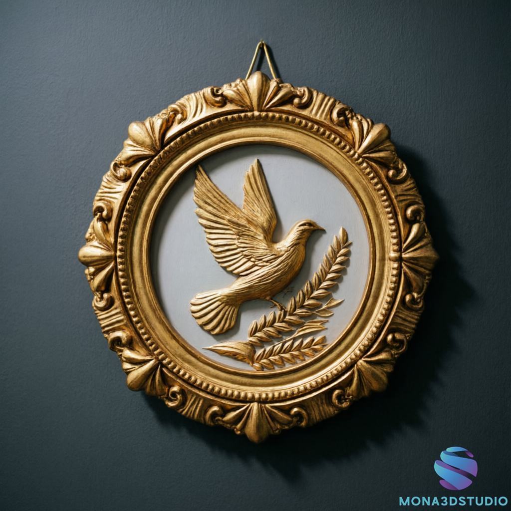 Easter Plaque - Baroque Peace Dove Medallion - for CNC & 3D Printing