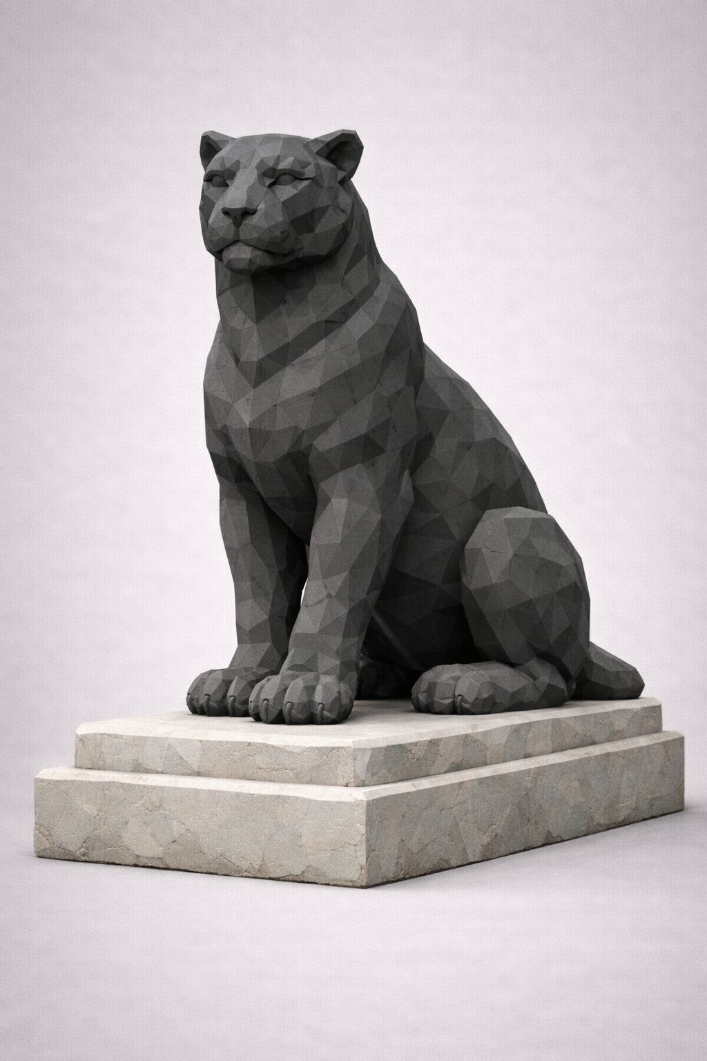 Black Panther Sitting Statue Low Poly