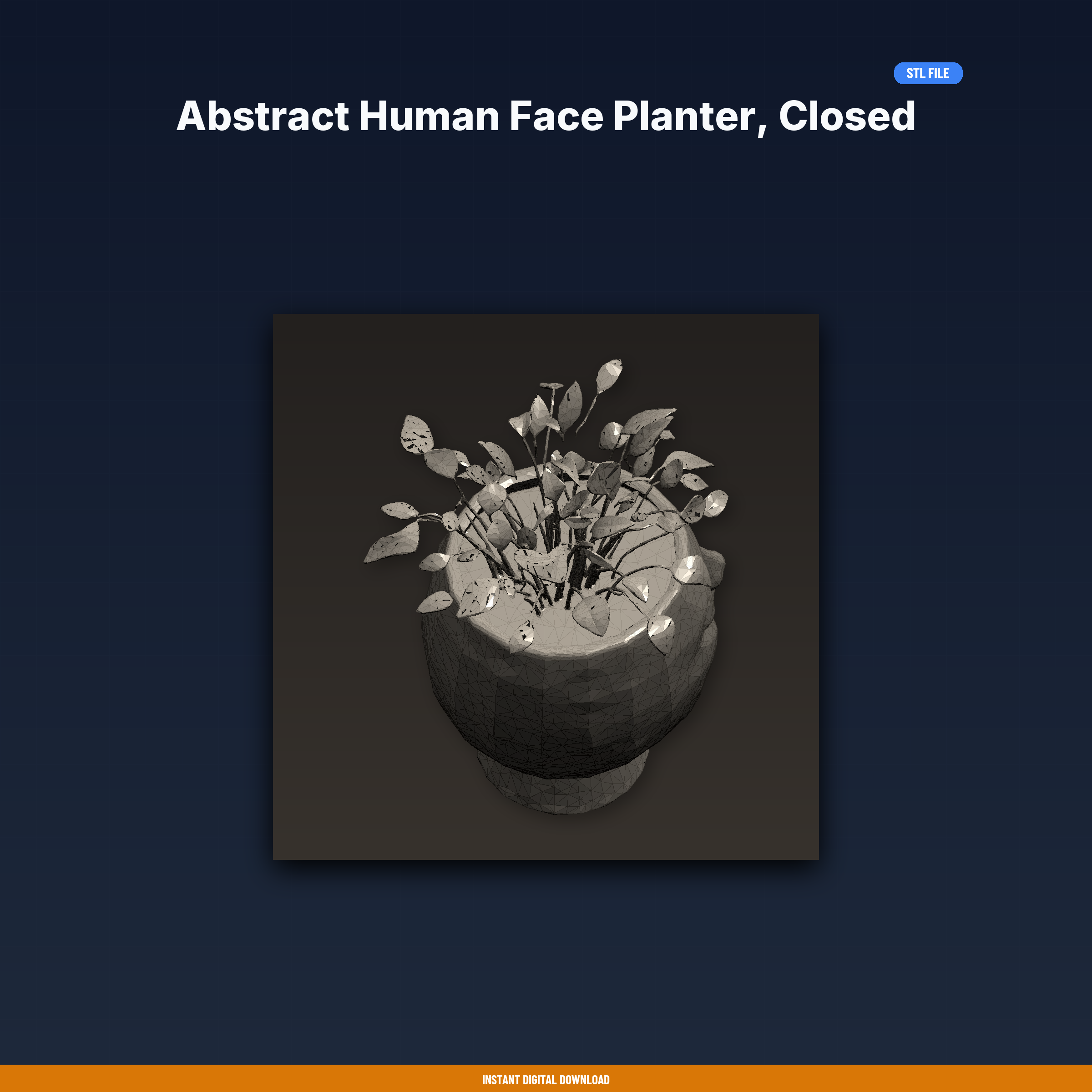 Abstract Human Face Planter, Closed Eyes Peaceful Expression, - 3D Printable STL File