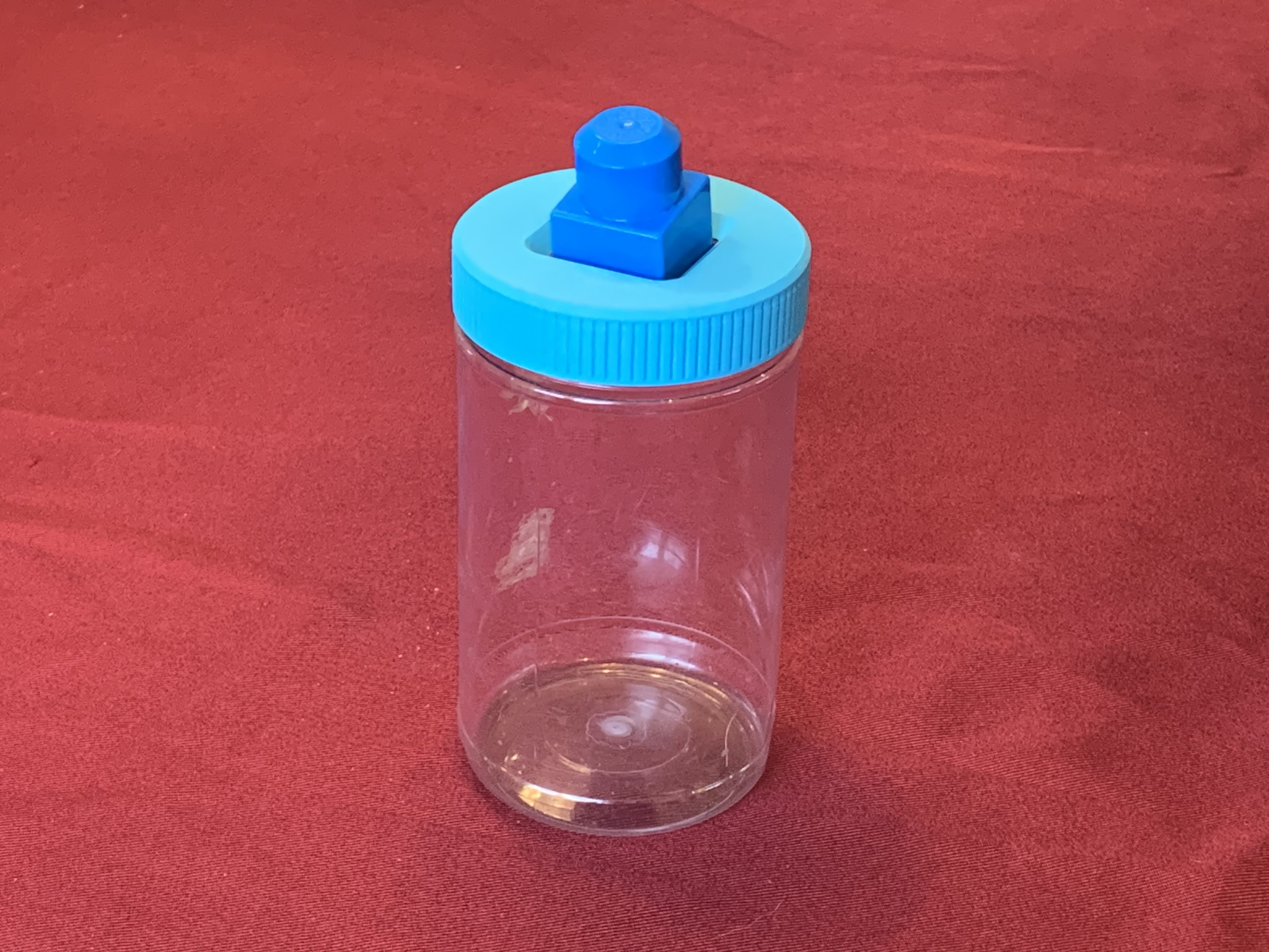 Duplo Block Dexterity Toy (Montessori Style), Peanut Butter Jar Mod