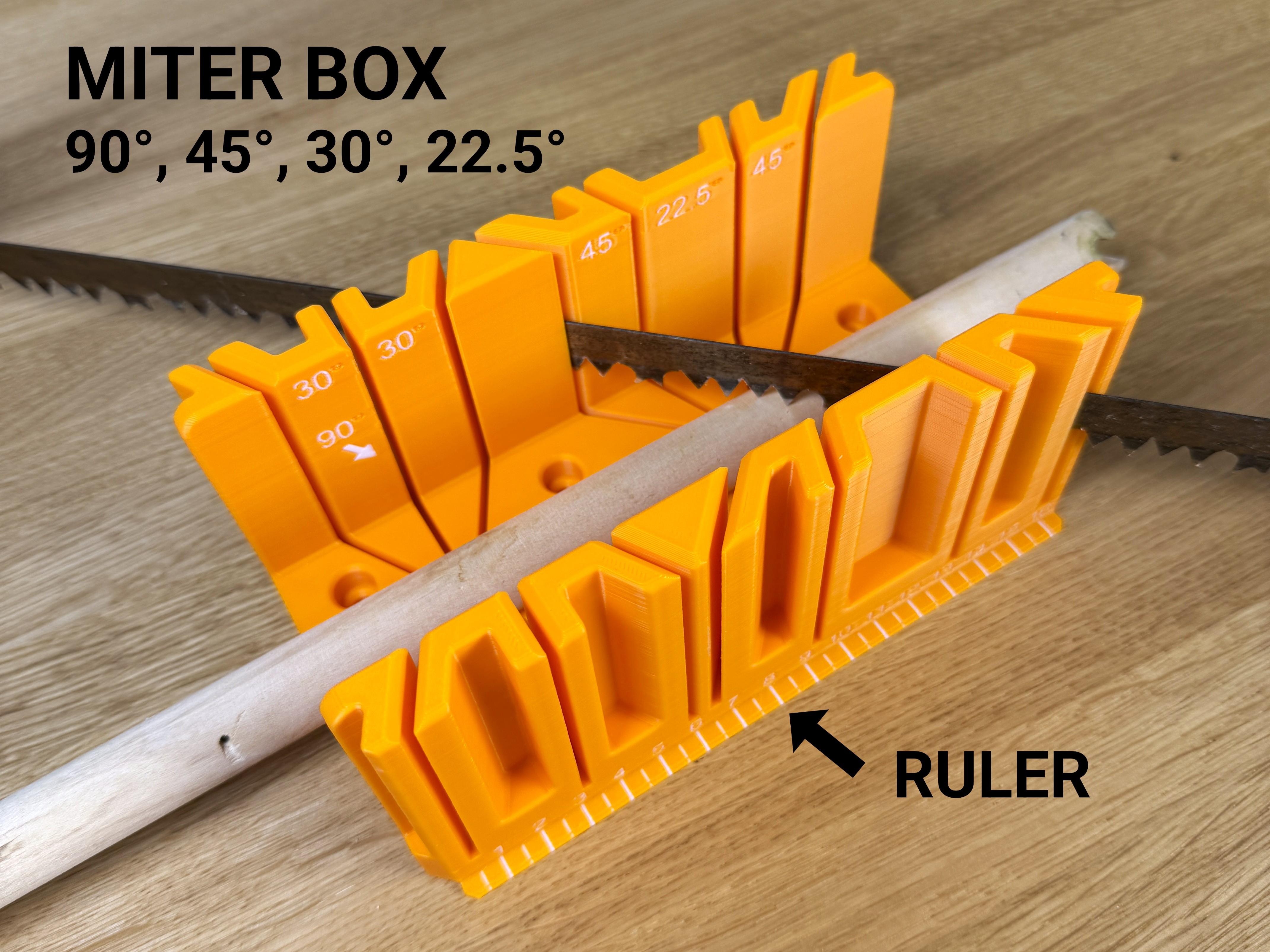 Miter Box - 90°, 45°, 30°, 22.5° with Ruler