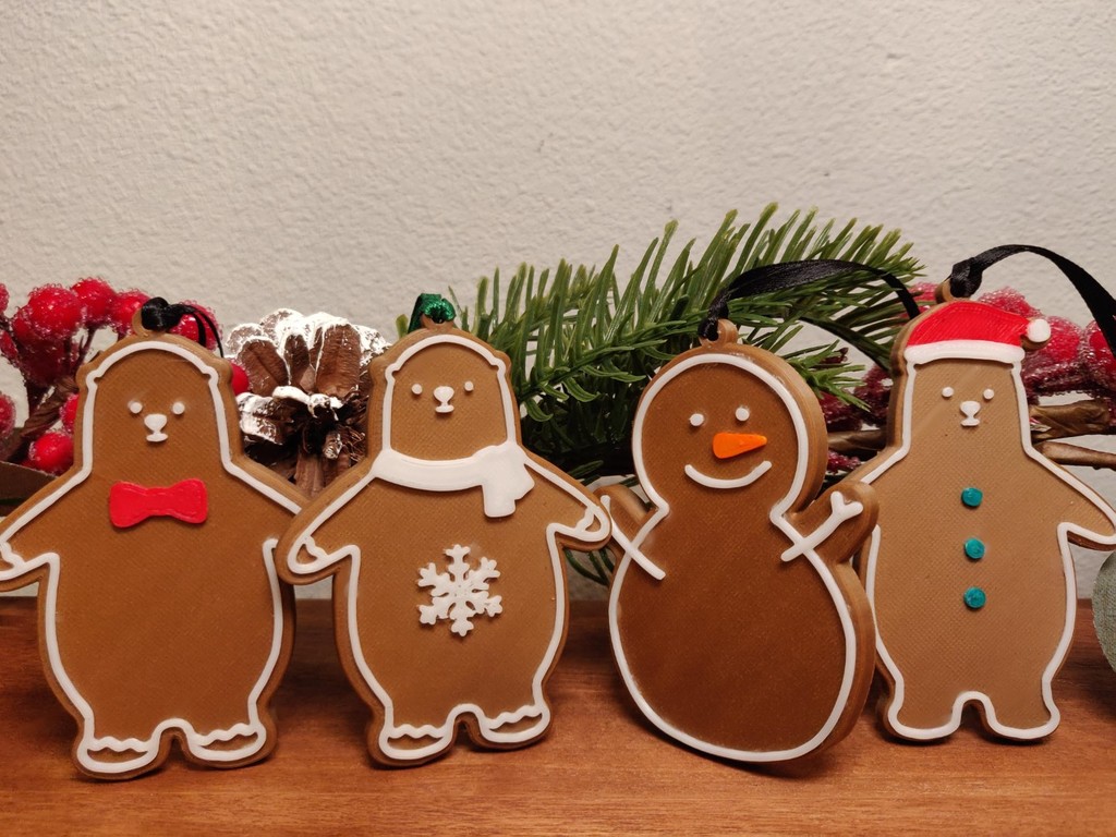 KUMATY : Gingerbread Polar Bears and Snowman Ornaments