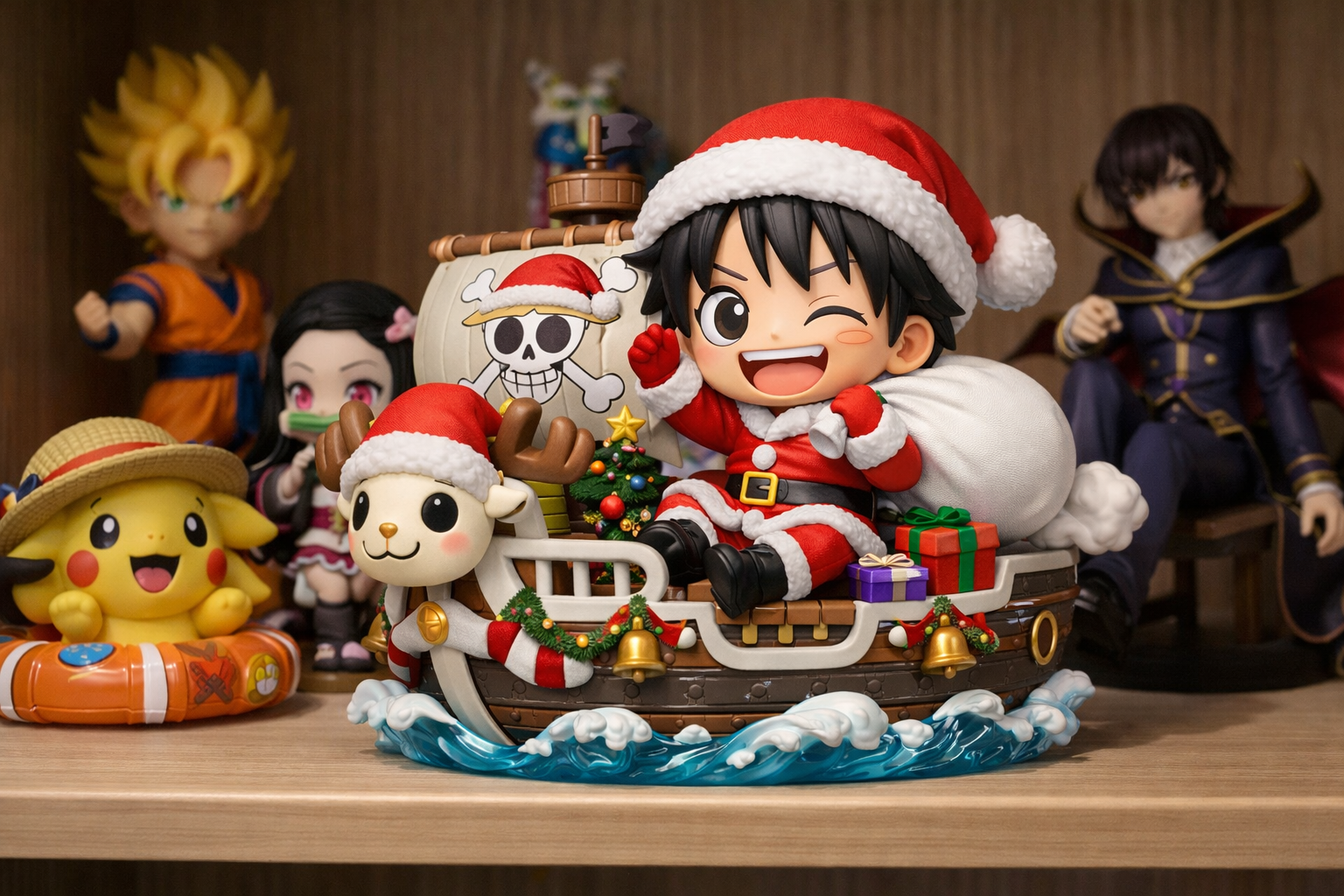 Chibi Pirate Luffy Santa – Gamer Setup Edition