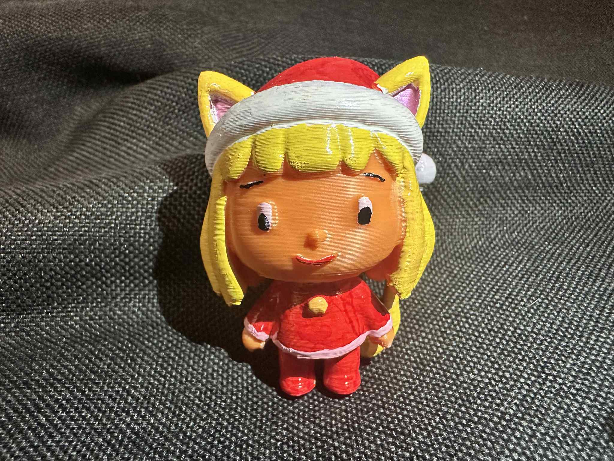 Christmas Cat Girl in Santa's Hat and Suit Figurine