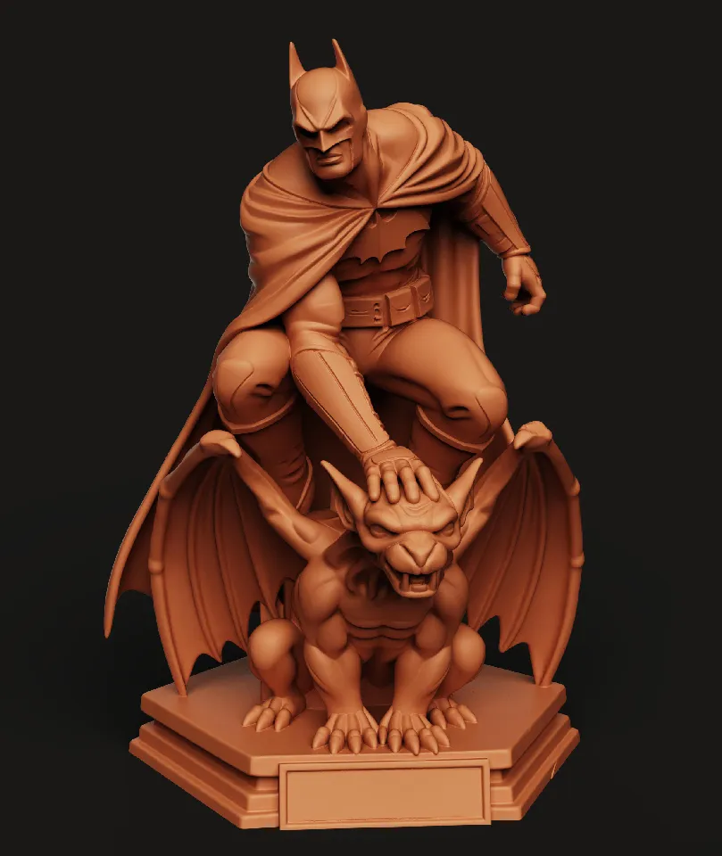 Batman Crouching on Gargoyle | Dark Knight Statue by Fluid Prints