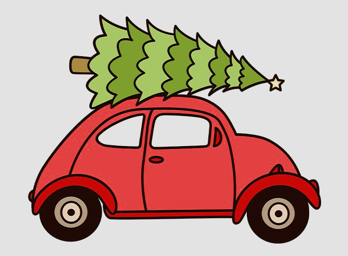 Retro Car with Christmas Tree on the roof in a bauble 2 (Christmas tree