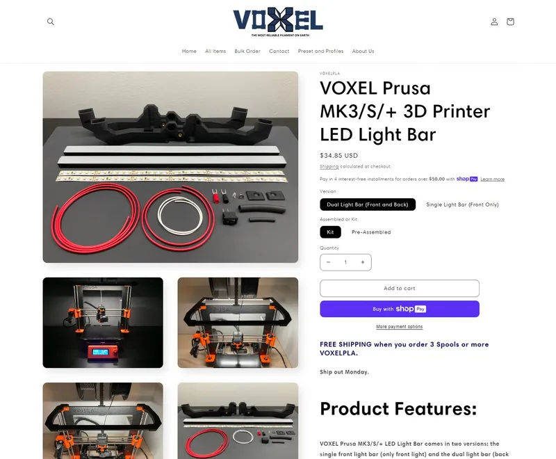 VOXEL Prusa MK3/S/+ 3D Printer LED Light Bar