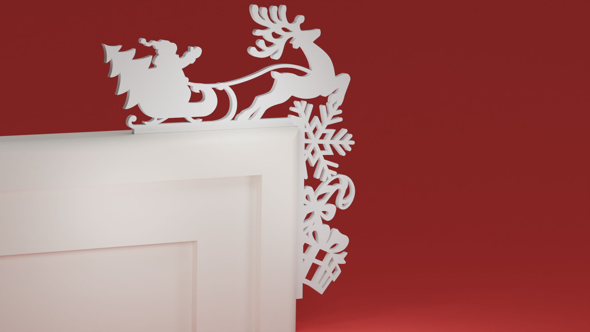 Christmas Door Trim Corner 23 - Santa Sleigh and Reindeer and Gifts (Christmas ornament)