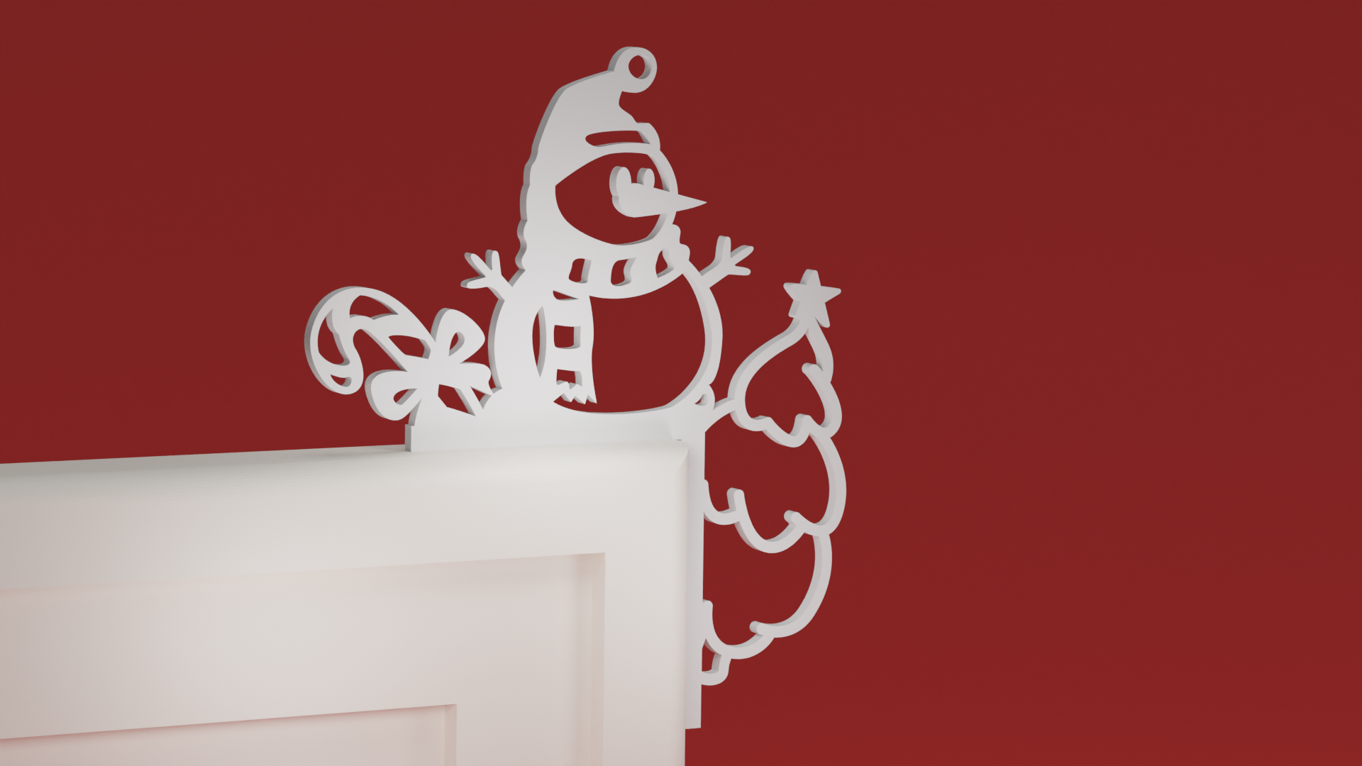 Christmas Door Trim Corner 34 - Snowman and Christmas Tree (Christmas ornament)