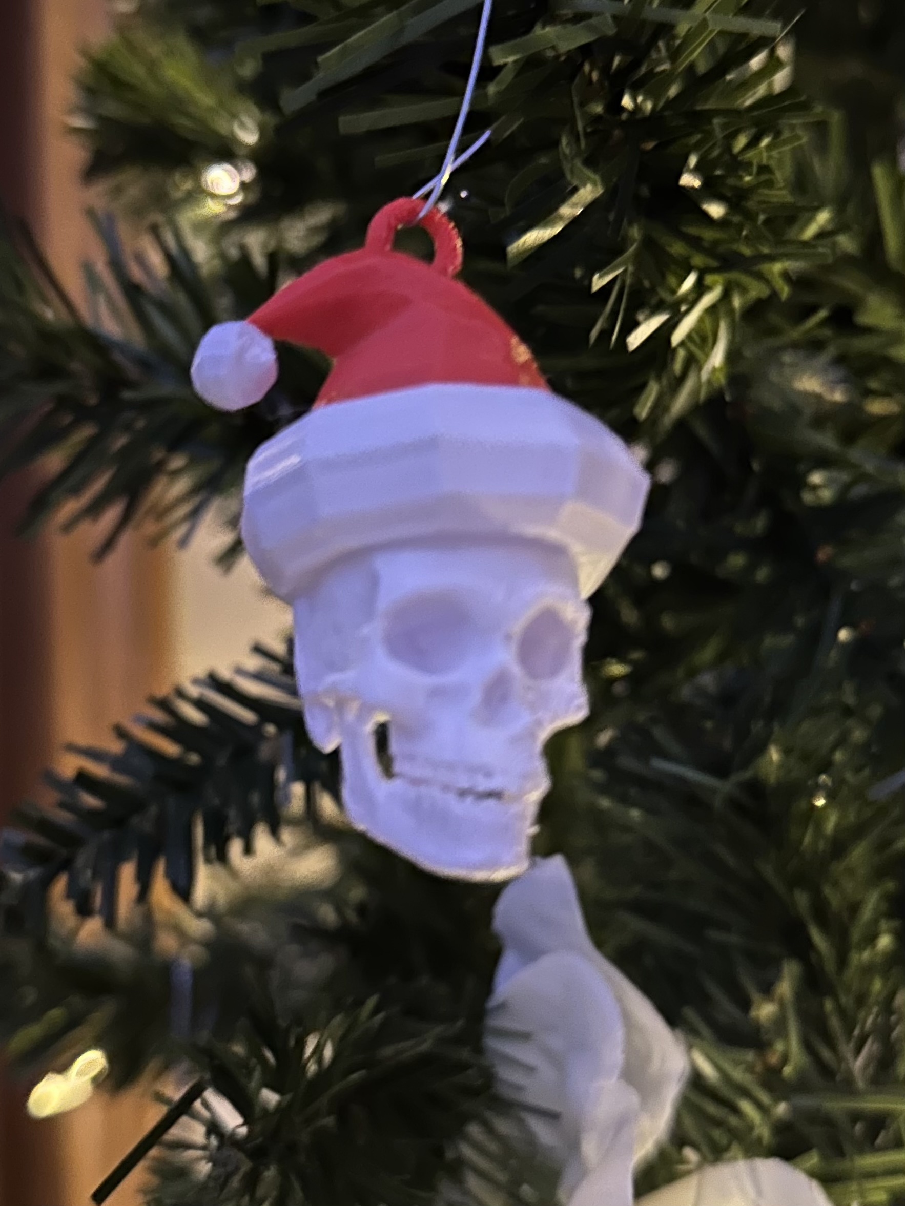 Skull Ornament with Santa Hat