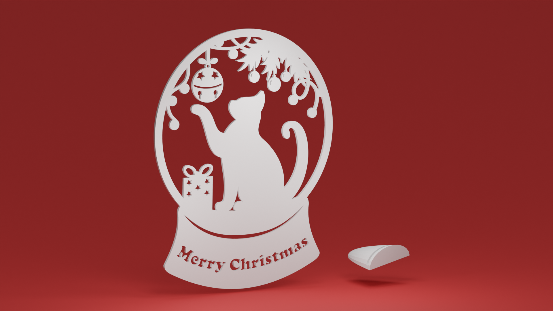 Snow Globe - Cat, with an optional custom display stand for freestanding use (Christmas ornament)