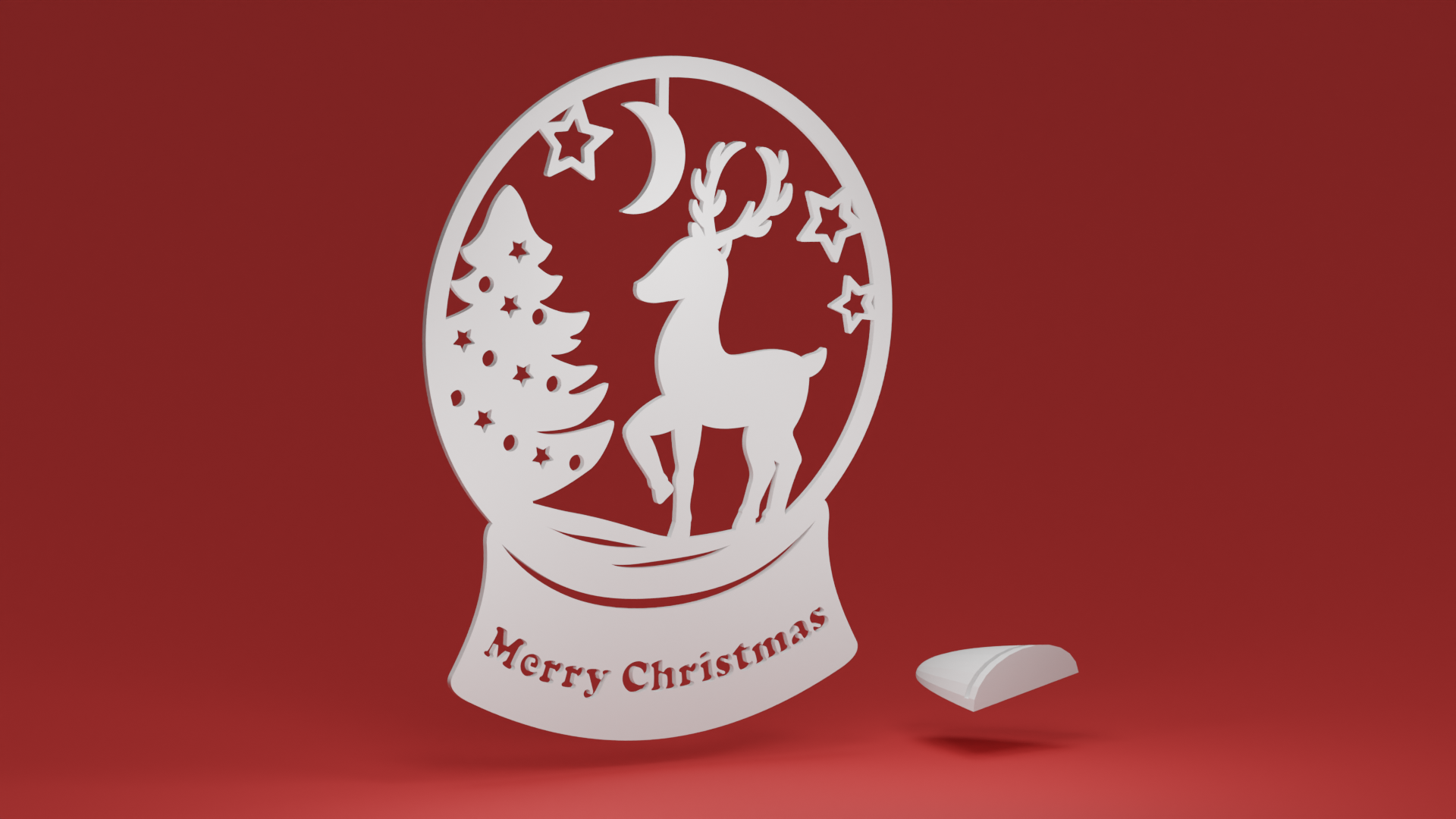 Snow Globe - Reindeer, with an optional custom display stand for freestanding use (Christmas ornament)