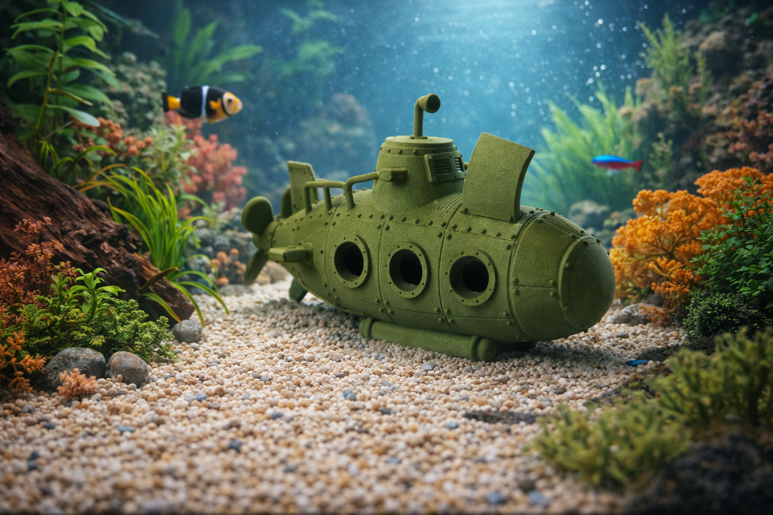 Steampunk Sunken Submarine Aquarium Decoration