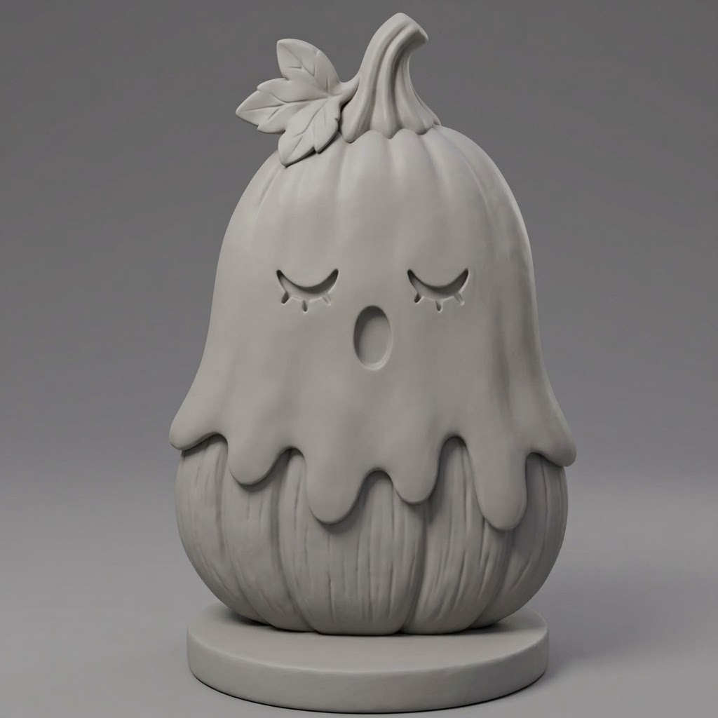 Cute Sleepy Boo Girl in Pumpkin - Spooky Kawaii Halloween Figure