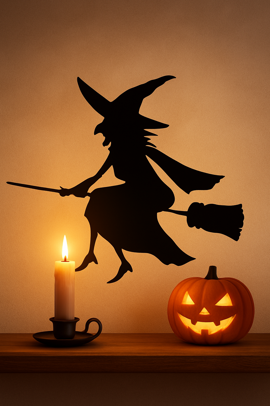 Baba Yaga Silhouette on a Broomstick
