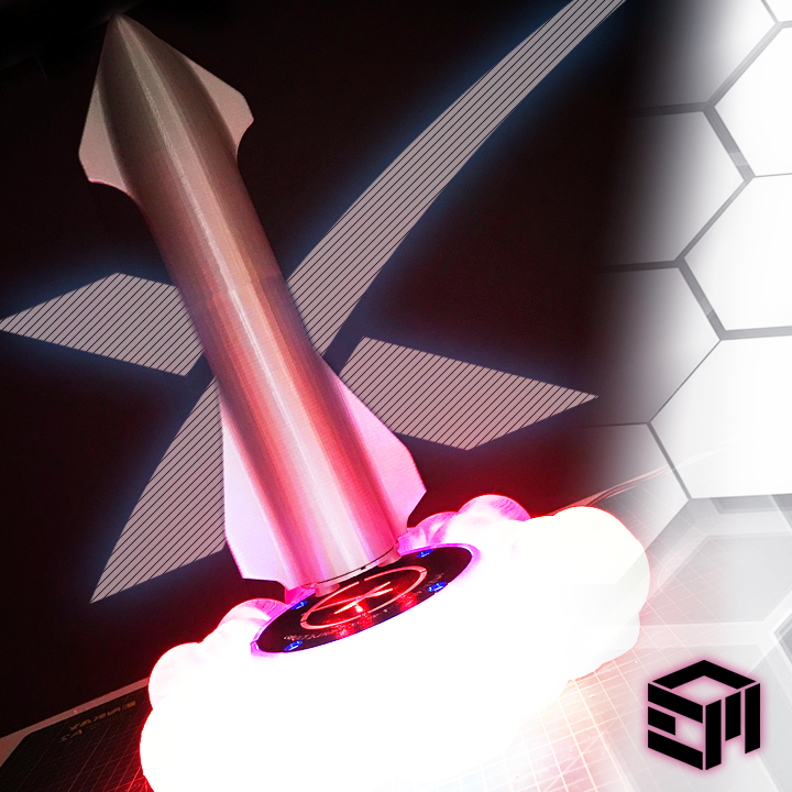 LEVITATING SpaceX Starship Lamp With NeoPixel Flame Effects and LED