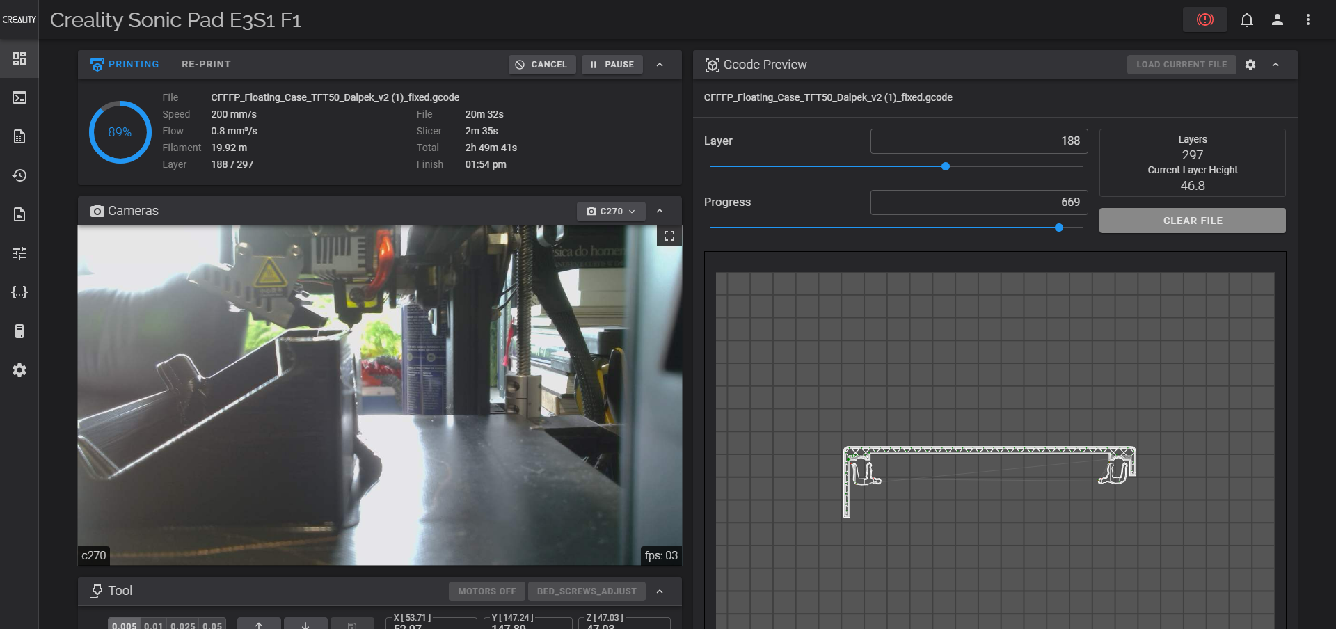 KlipperScreen Floating Case for BTT TFT50 and Raspberry Pi 3 or