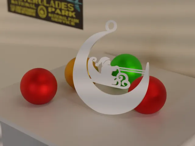 Santa Flying Over The Moon - Hanging Ornament