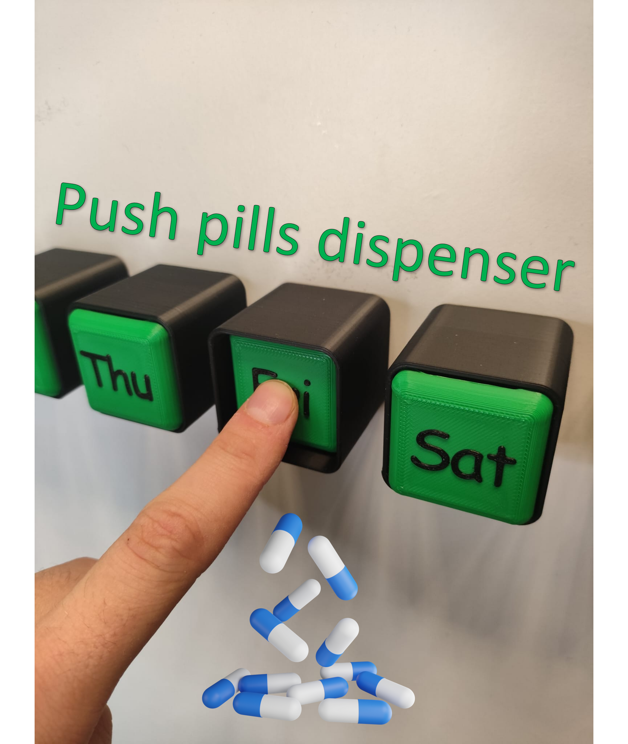 Pills push dispenser, week organiser box case