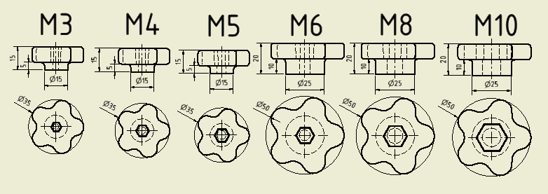 star grip / Knob / Sterngriff M3, M4, M5, M6, M8, M10