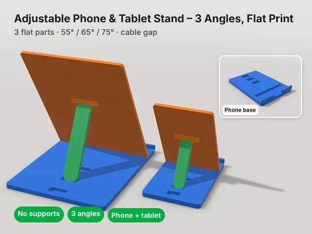 Adjustable Phone & Tablet Stand – 3 Angles, Flat Print