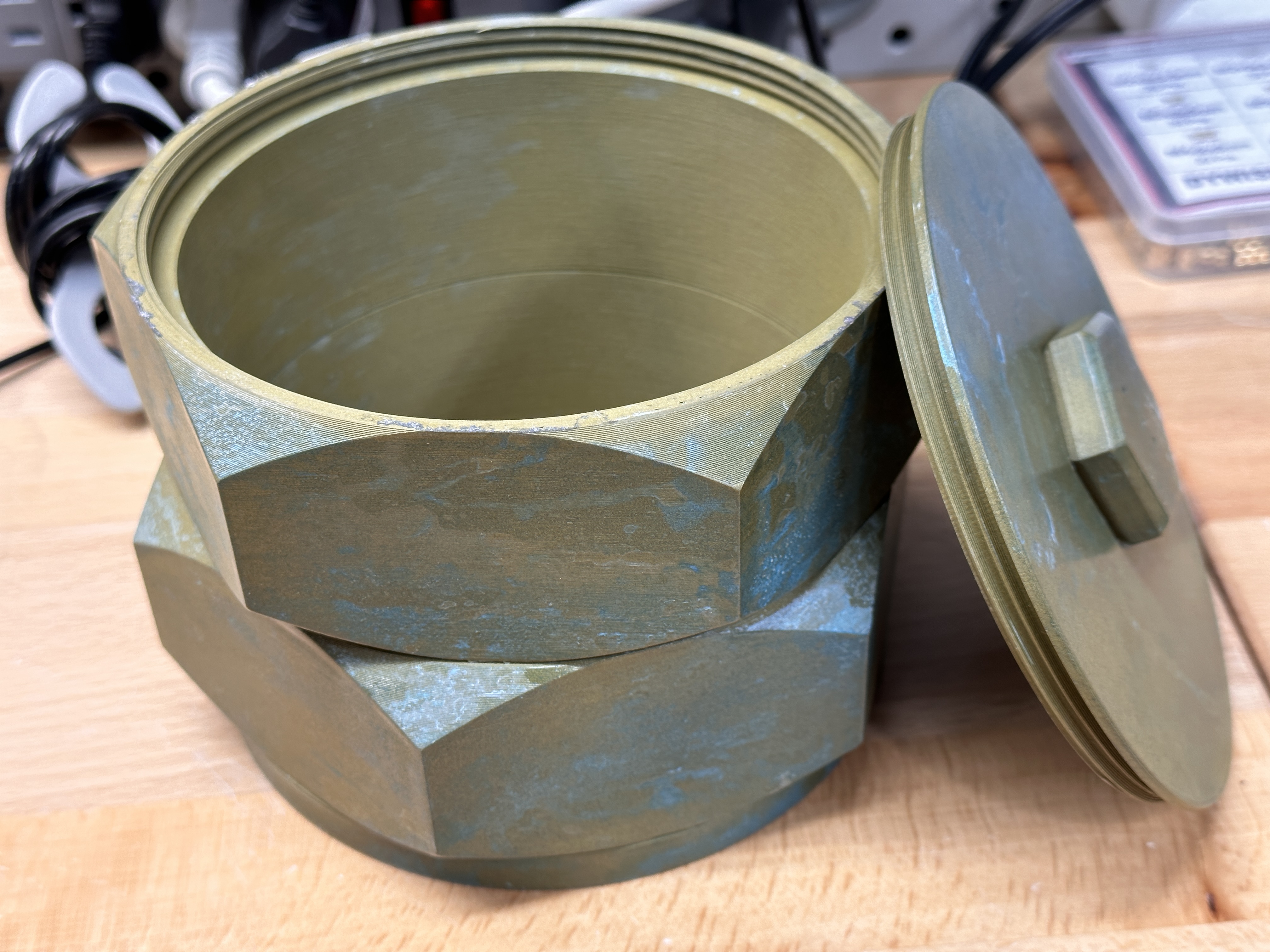 "Nutcase" — Decorative container for pens, tools, plants, etc.