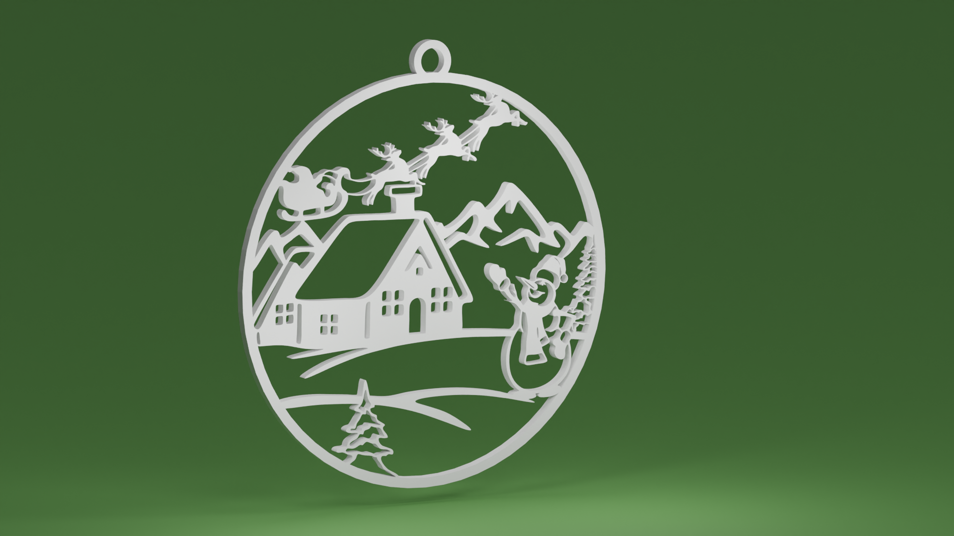 Santa Sleigh and Snowman in a bauble (Christmas tree ornament)