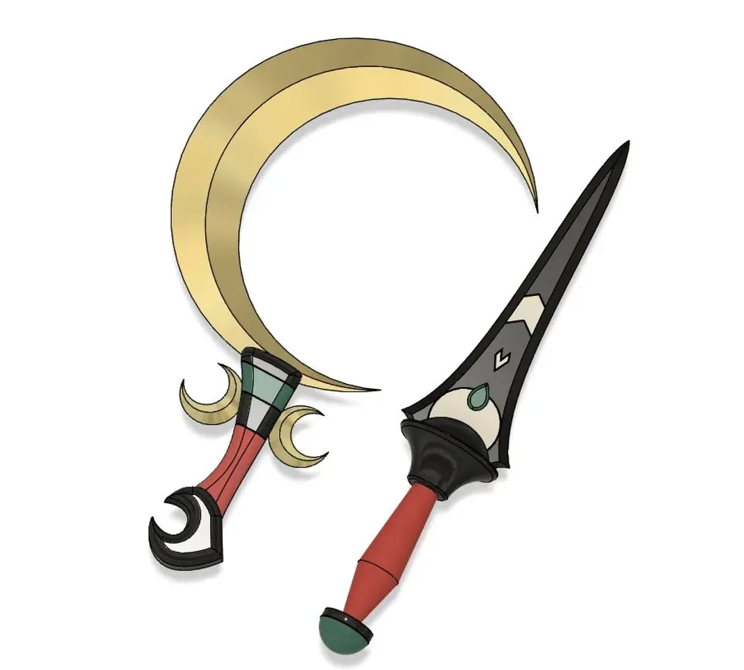 STL file Hades 2 Melinoe dagger and a crescent-shaped scythe