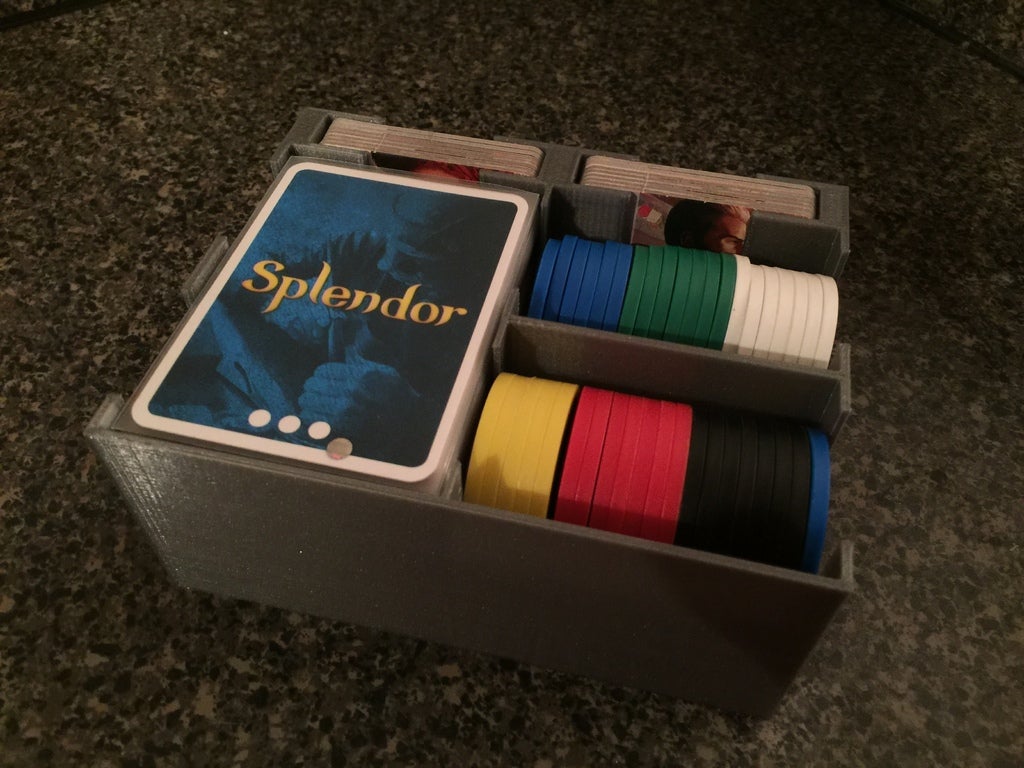 Splendor game organizer with support for sleeved cards and promo cards