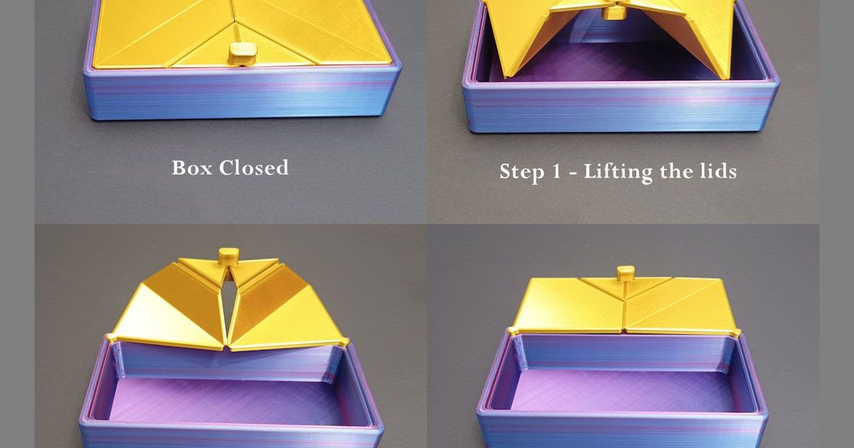 Luxurious Storage Box with Origami Folding Lid(s) - updated by Wim V, Download free STL model