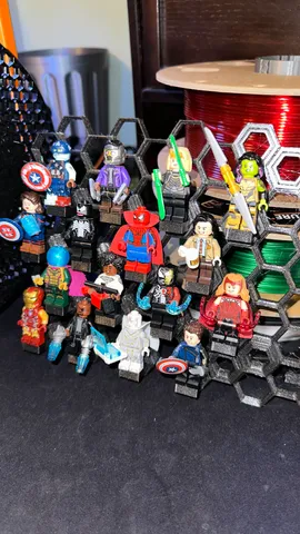 Minifig display for honeycomb storage wall