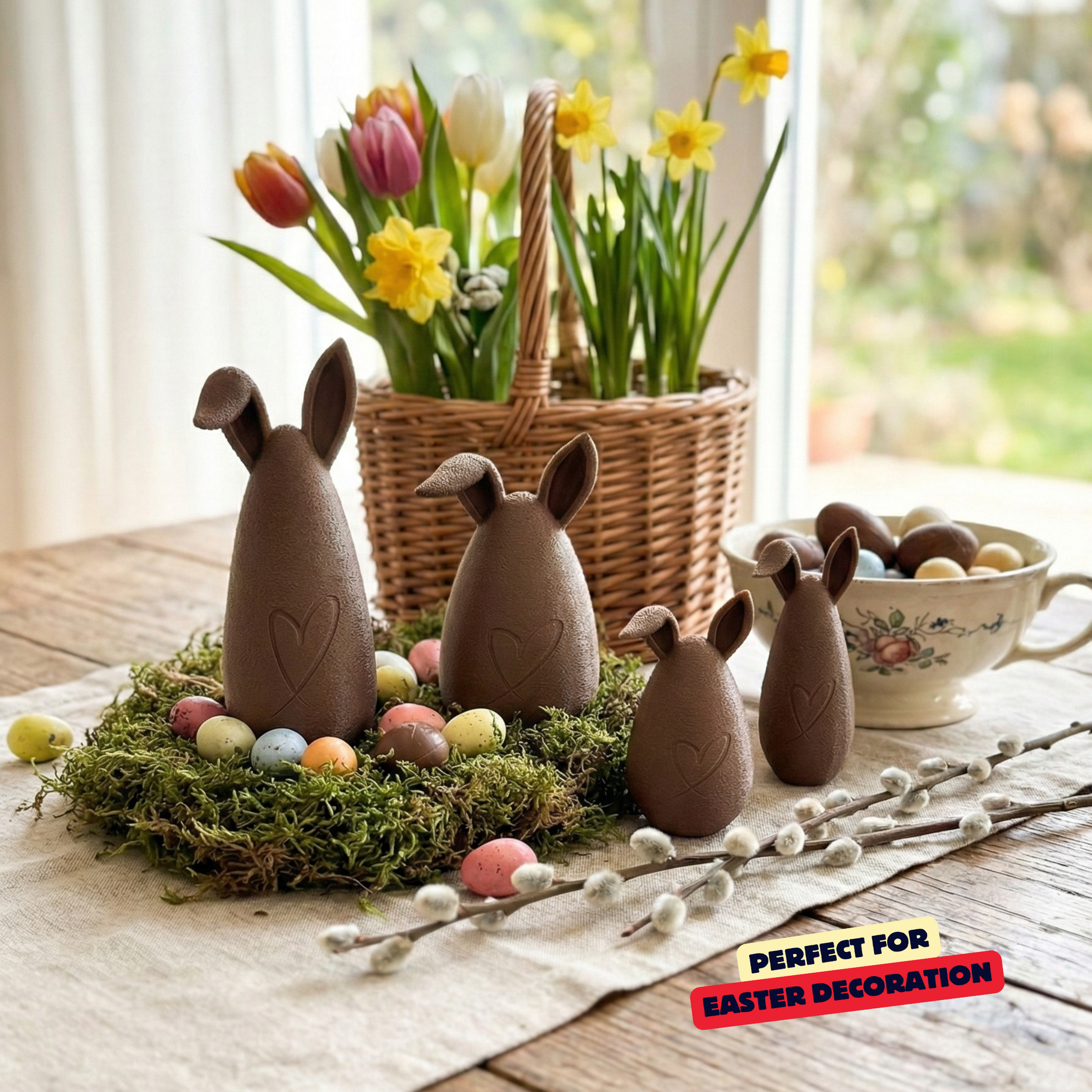 CUTE BUNNIES WITH HEART - FAMILY EDITION / MODERN EASTER DECOR / HOMEDECOR / SPRING DECOR / SHELF — miniatura 7